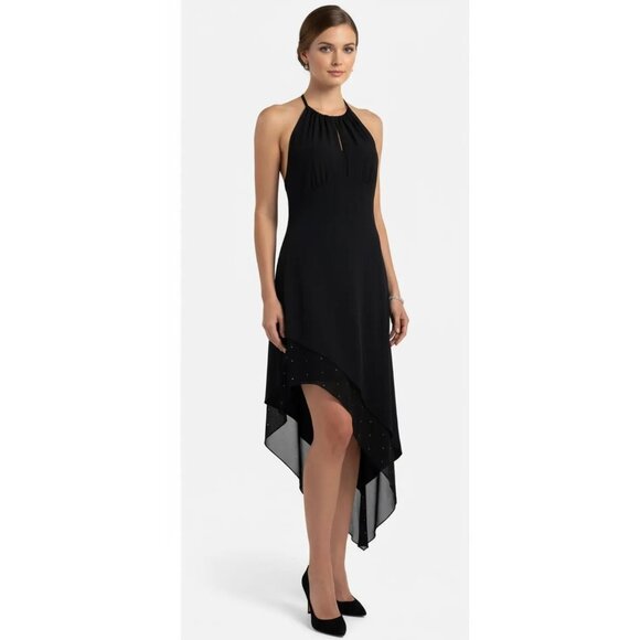 Cache Women's Black Taffeta Halter Asymmetric Hem Cocktail Dress Size Medium NWT - Picture 1 of 10